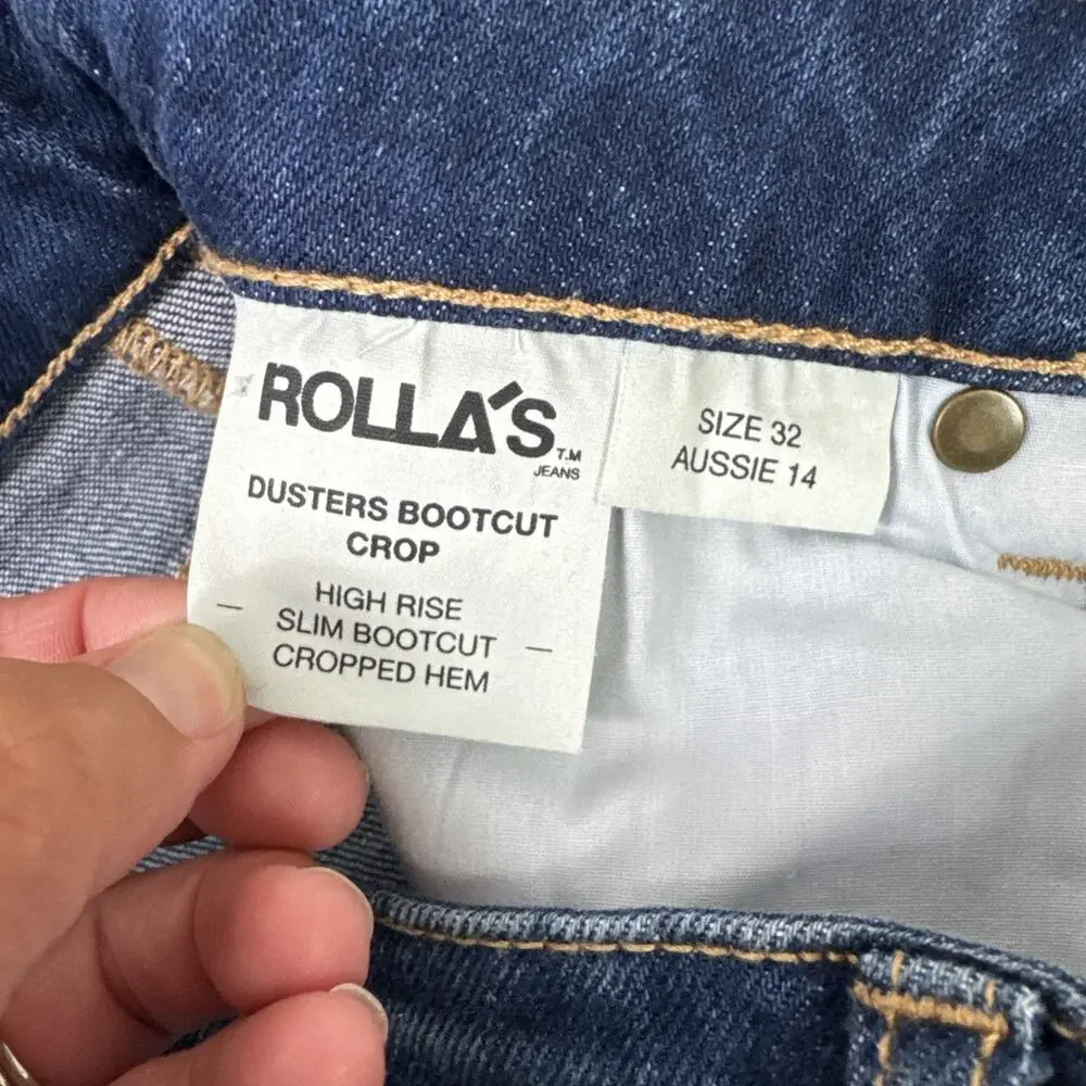 ROLLAS Dusters Bootcut Crop Denim Jeans High Rise Dark Wash sz 32 - Picture 5 of 8